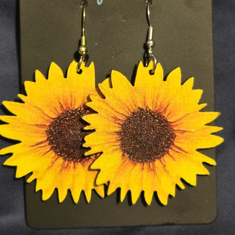 Wooden Sunflower Earrings
